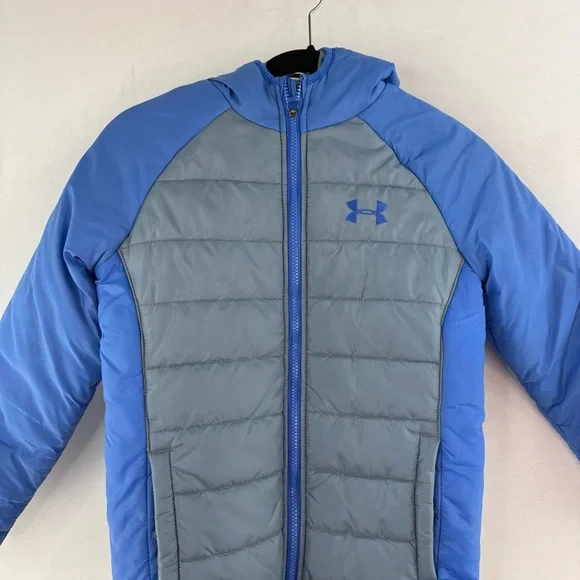 Under Armour Blue and Gray Youth Hooded Puffer Jacket Size M - Picture 3 of 13